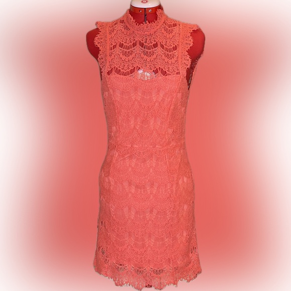 GUC- Free People Intimately Coral Daydream Lace Bodycon, Open Back Dress, Small - Picture 3 of 8